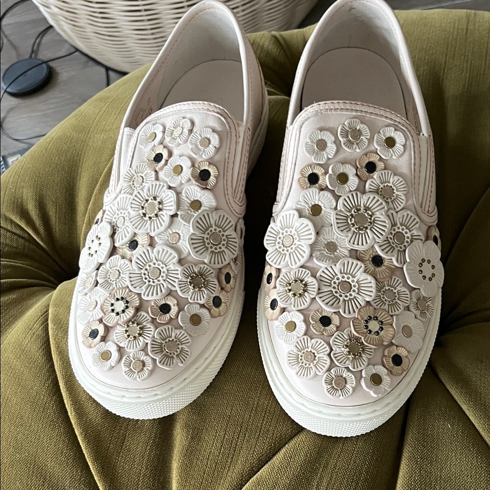 Coach Women's Cream Floral Appliqué Slip-On Sneakers